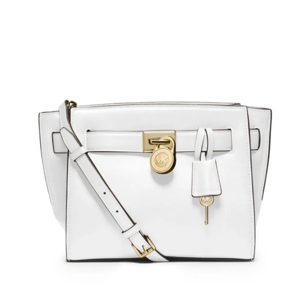 🤍🔹️Michael Kors 🔹️Hamilton Travel Crossbody Leather Bag In Optic White